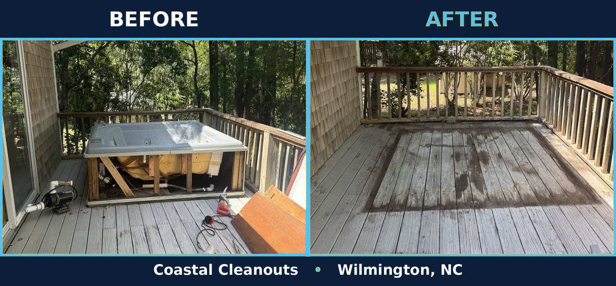 Before and after Hot Tub Removal & Deck Demo in Wilmington NC