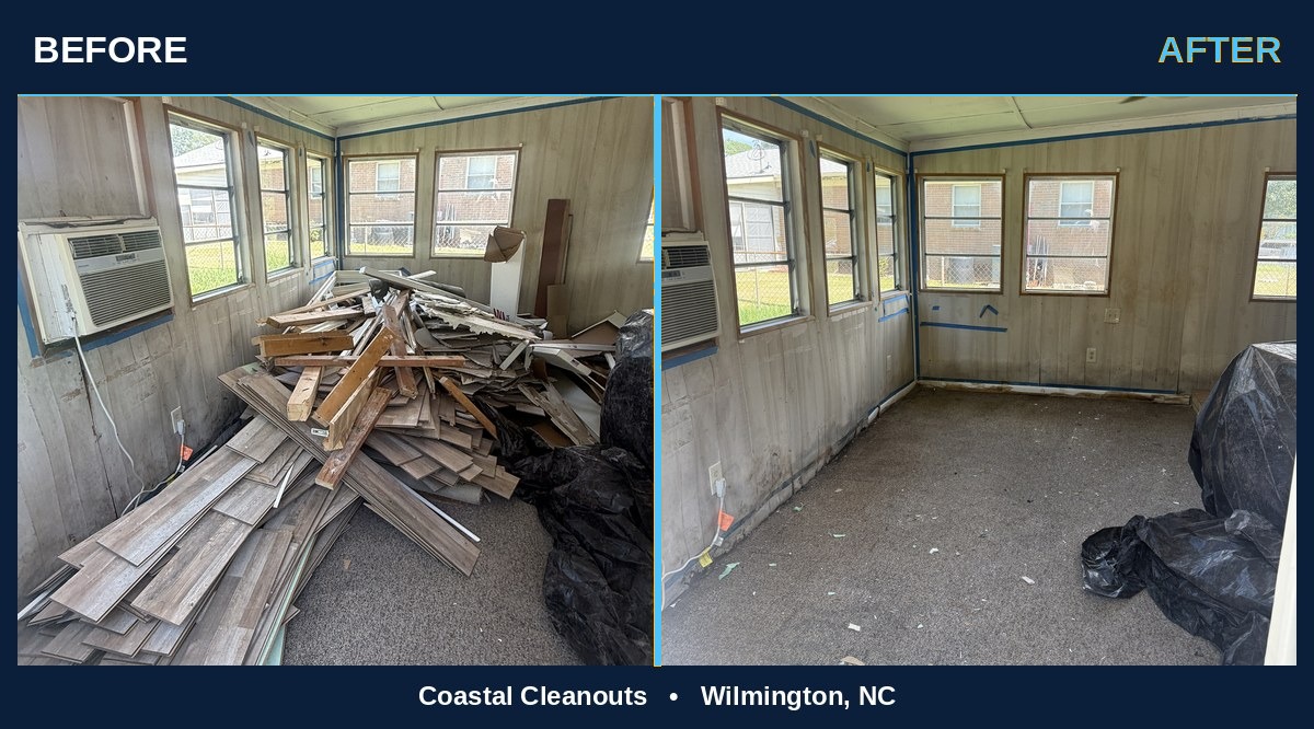 Before and after Sunroom Demo & Debris Removal in Wilmington NC
